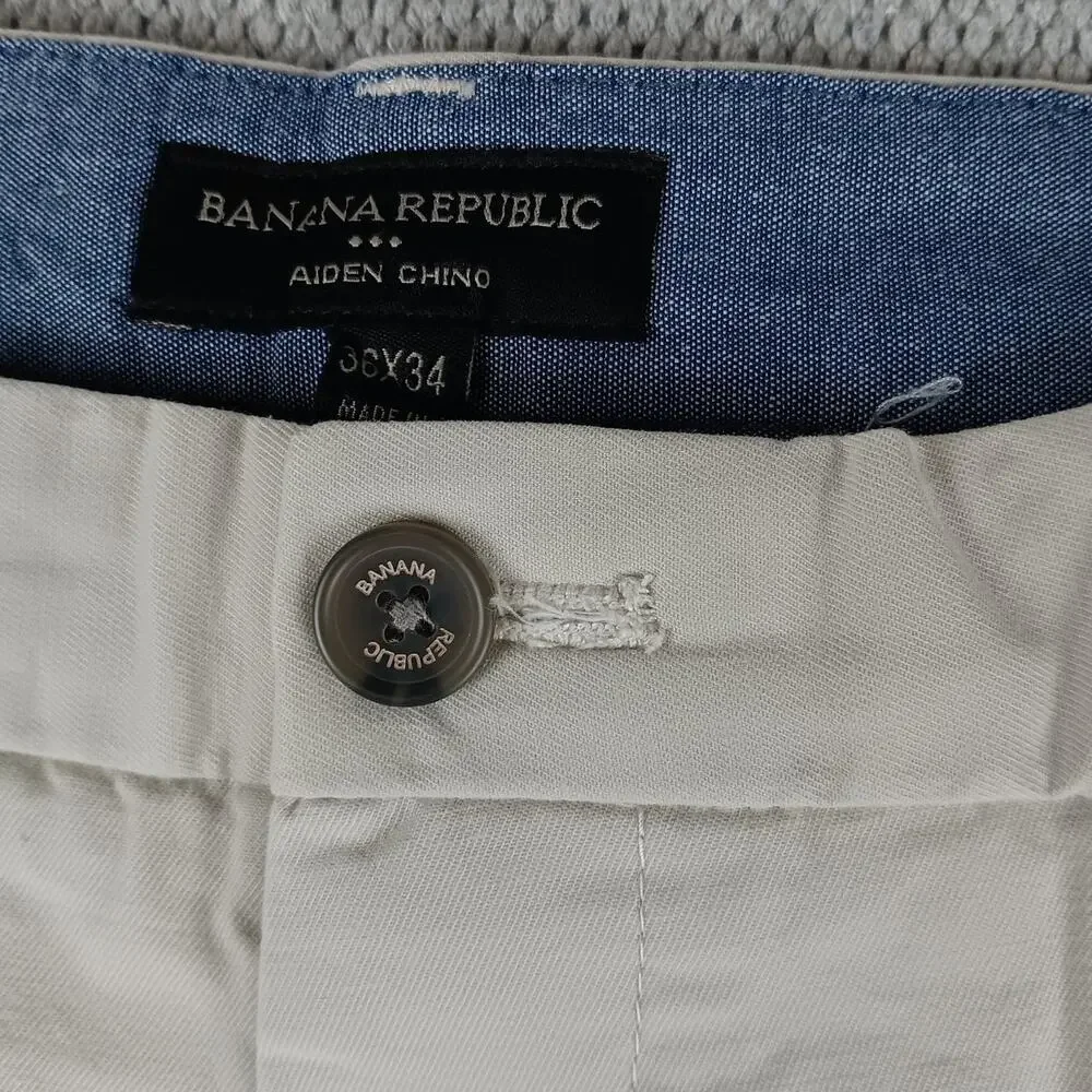 Banana Republic Aiden Chino Pants‎ Mens 36X28 Ivory Slim Straight Casual Preppy
